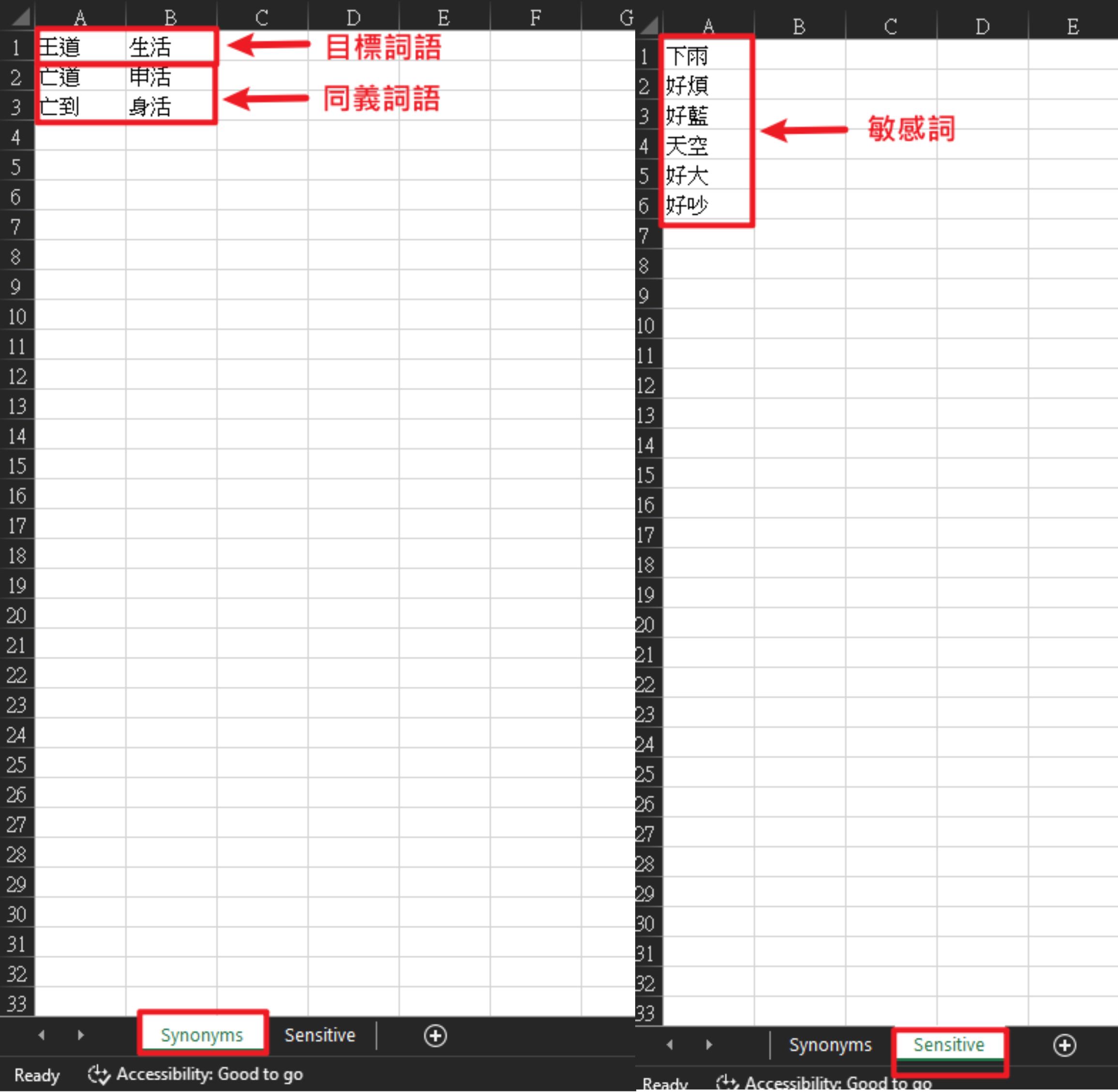 特殊詞excel