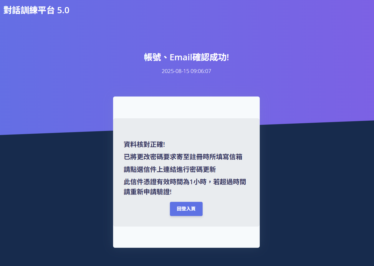 帳號信箱確認成功